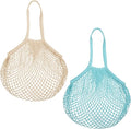Xelsluthe 2 PCS Cotton Mesh Grocery Bags, Reusable Mesh Produce Net Bags, Long Handle String Shopping Tote Bag for Fruit Veggie Food Storage