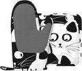 Funny Cat Oven Mitts and Pot Holders Sets, Home Silicone Heat Resistant BBQ Gloves for Kitchen Baking Cooking Grilling Microwave