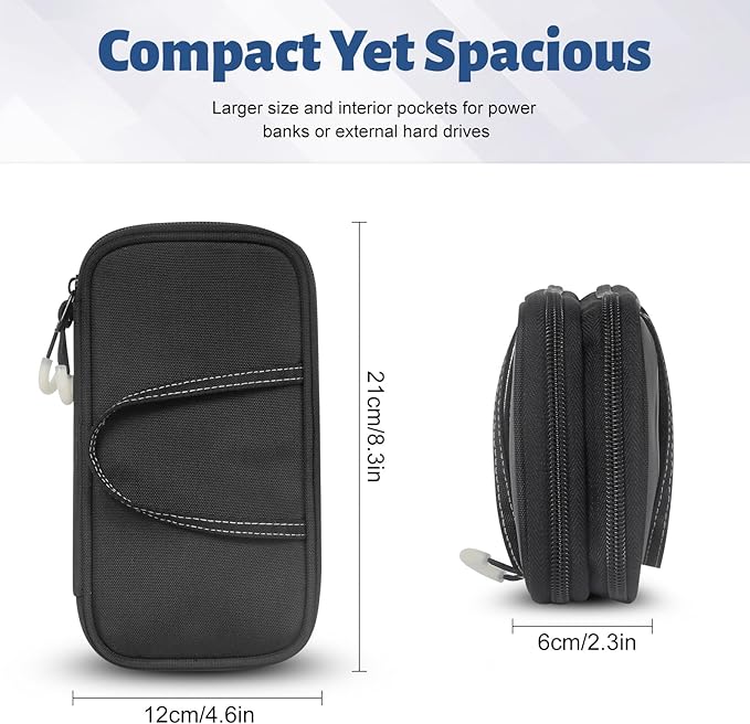 bytaoqipet Electronic Organizer, Travel Cable Organizer Case - Compact 8-Pocket Pouch for Chargers, Cords & Tech Accessories (8.2x5.9x2 Inch)