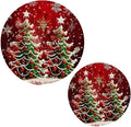 Boccsty Two Merry Christmas Trees Trivet Mat 2PCS Winter Snowflake Red Round Woven Potholders Kitchen Table Countertop Protector Hot Pads Farmhouse