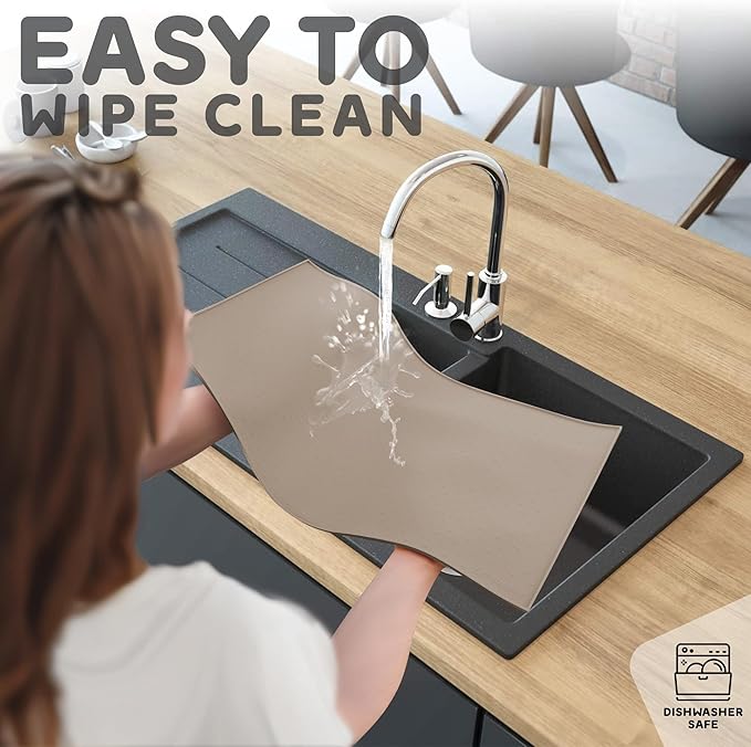 PetHappily Dog Food Mat - Raised Edges Dogs Mat for Food and Water Prevent Spill, Waterproof Cat Food Mats Protect Floors, Easy Clean Dog Bowl Mats for Food and Water, Silicone Pet Food Tray