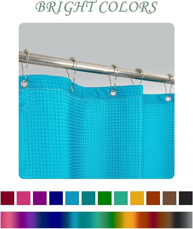 ggaimwf 72x84 Inch Solid Color Shower Curtain for Bathroom Waffle Bath Water Resistant Fabric Curtains Blue Green Modern Thick Shower Stall Curtain with Metal Hooks