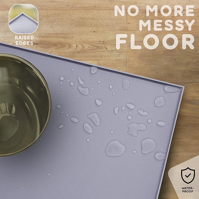 PetHappily Dog Food Mat - Raised Edges Dogs Mat for Food and Water Prevent Spill, Waterproof Cat Food Mats Protect Floors, Easy Clean Dog Bowl Mats for Food and Water, Silicone Pet Food Tray