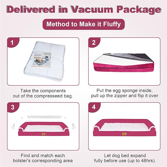 PAWPUBBY Jumbo Human Dog Bed Orthopedic Memory Foam for Large Giant Dogs up to 150 lbs - Waterproof Washable(Rose Pink)
