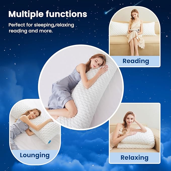 KUCEY Body Pillow for Side Sleeper with Neck and Shoulder Pain,Adjustable Shredded Memory Foam Pillows, Cooling Pillow for hot Sleepers with Washable Cover, Bed Pillows for Adults, Original White