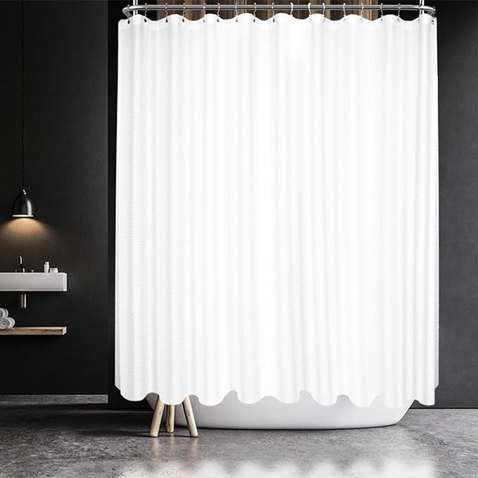 Barossa Design Waffle Weave Clawfoot Tub Shower Curtain 180 x 84 Inch Wrap Around - Extra Long & Extra Wide, Heavyweight Fabric, Washable, Water Repellent, with 36 Hooks Set, White, 180x84