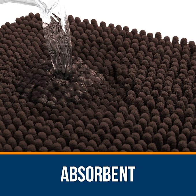 OLANLY Bathroom Rugs 50x30, Extra Soft Absorbent Chenille Bath Rugs, Rubber Backing Quick Dry, Machine Washable Bath Mats for Bathroom Floor, Tub and Shower, Home Decor Accessories, Brown