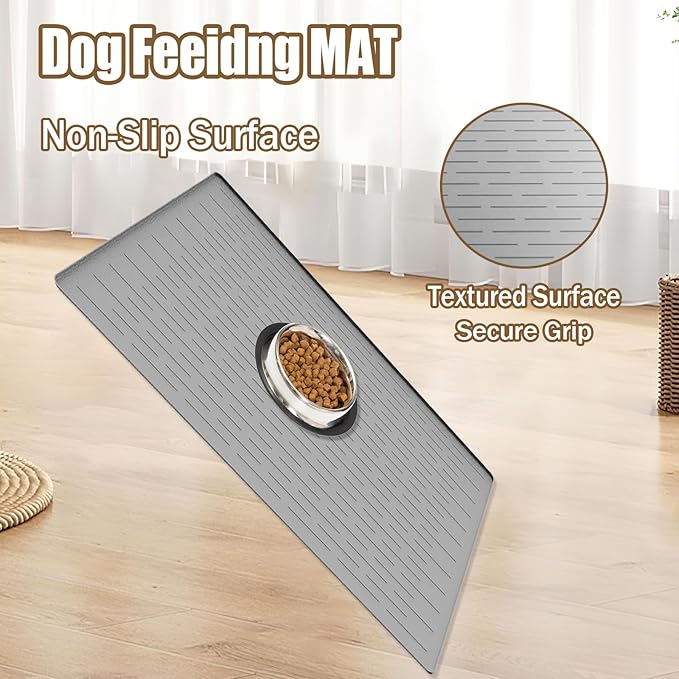 40"x30" Extra Large Silicone Pet Food Mat, XXL Pet Feeding Mat with Raised Edges, Waterproof Dog Bowl Mat for Food and Water, Cat and Dog Placemat for Floors, Black