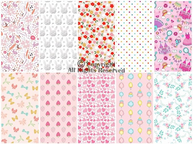 Craftido -25 Options- 100% Cotton Quilting Fabric Bundles 10pcs Fat Quarters 18”x21”-Medium Weight 5.2 oz- Soft Cotton for Quilting, Sewing Project, Patchwork, DIY Crafts - Girls