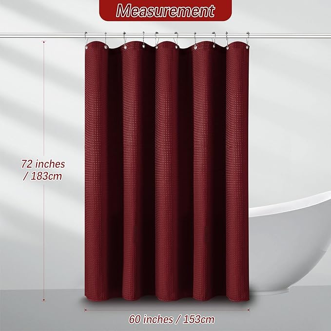 PANGSINNE 60 inch Stall Shower Curtain - Waffle Weave Heavy Duty Thick Fabric Shower Curtains for Bathroom, Weighted Hotel Spa Luxury Cloth Bath Curtain Set with 10 Hooks, 60x72, Burgundy
