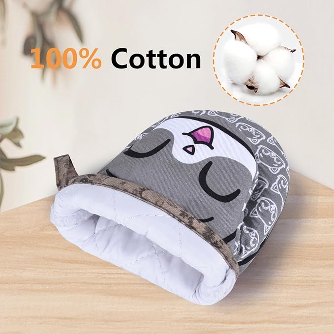 Mini Oven Mitts Cute,Silicone Oven Mitts Heat Resistant 500℉ with Non-Slip Grip and Soft Quilted Cotton Lining for Kitchen Cooking and Baking. Machine Washable-Cat