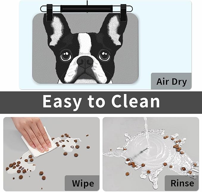 French Bulldog Food Mat for Floors Waterproof,Quick Dry Anti-Slip Dog Bowl Mats for Food and Water,Pet Feeding Mats,Pet Placemat for Messy Drinkers to Protect Floors,Pets Supplies 17.72×11.81in