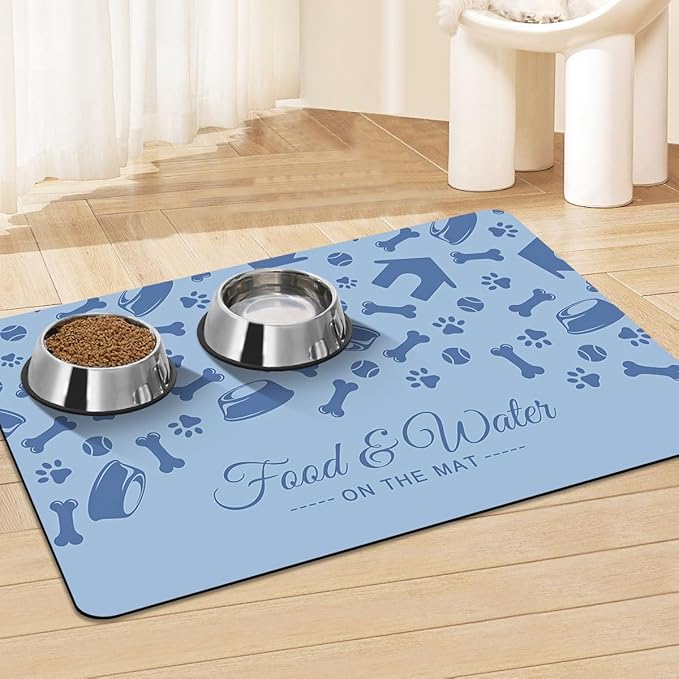 Pet Feeding Mat - Absorbent Dog Food Mat for Floors Waterproof，Dog Cat Placemat Mat for Food and Water Bowls - No Stains No Sliding Quick Dry Water Eating Dish Mat