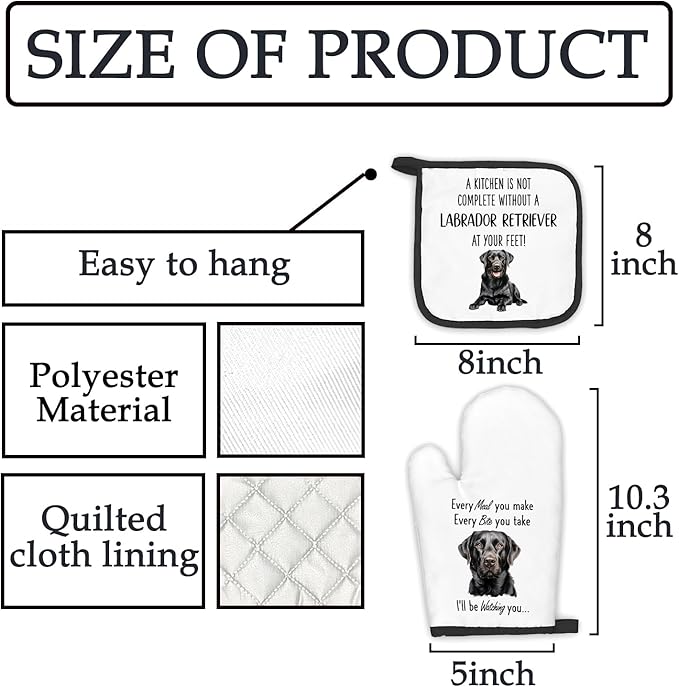 Black Lab Gifts Dog Oven Mitts and Pot Holders Sets, Black Labrador Dog Decor Kitchen Accessories Sets, Complete Without a Labrador Retriever Heat Resistant Oven Glove Potholders for Kitchen