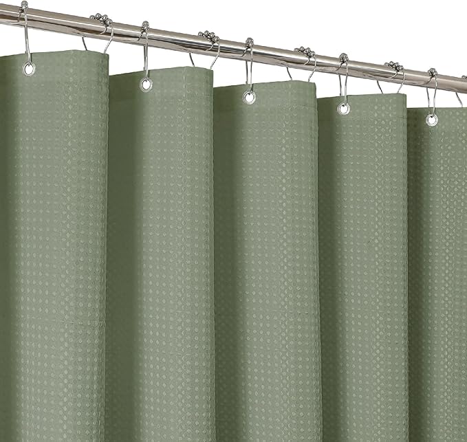 THAIGEE 2-in-1 Waterproof Fabric Shower Curtain - No Separate Liner Needed, Hotel-Style Waffle Weave, Effortless Cleaning & Washable Bathroom Shower Curtain Set,72Wx72H,SageGreen
