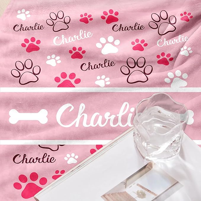 GlisterGlow Personalized Dog Blanket, Customized Pet Blankets with Name Picture, Throw Blanket for Small Medium Large Dog Puppy Cat (E-Pink)