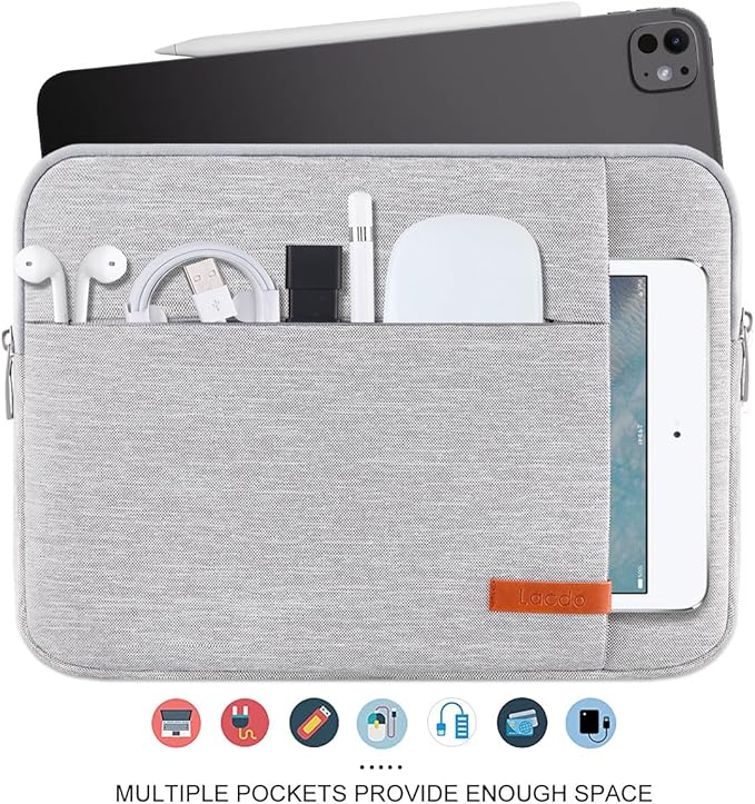 Lacdo Tablet Sleeve Case for 13 inch New iPad Pro M5 M4 2025-2024, 13 inch New iPad Air M3 M2 2025-2024, 12.9" iPad Pro 6 5 4 3 with Magic Keyboard and Smart Keyboard Folio, Tablet Bag, Gray