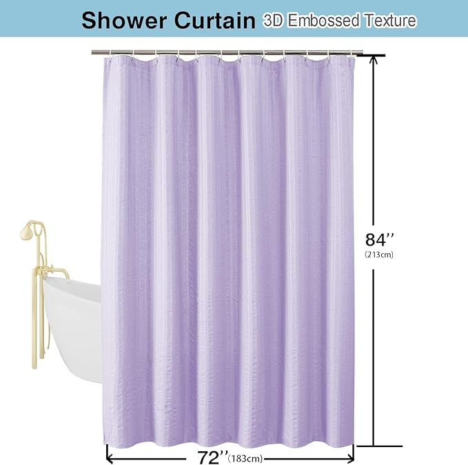 Aiyufeng Light Purple Shower Curtain for Bathroom, Embossed Textured Fabric Shower Curtain for Bathroom - Soft Cloth & Hotel Spa, Machine Washable, 72X84, Light Purple