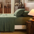 100% Linen Sheet Set King Size Extra Deep Pocket Fits 18-24 Inch Mattress, Breathable & Soft, Smooth 4-Piece Set for Thick Mattresses Hotel Luxury Bedding（King, Forest Green）