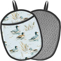 Pot Holders 2 Pack Silicone, Cotton Lining, Heat Resistant to 500°F (260°C), Non-Slip Grip, 7.5"x9.4" Oval Kitchen Hot Pads for Oven, Cooking (Ducks Swimming, Potholders)