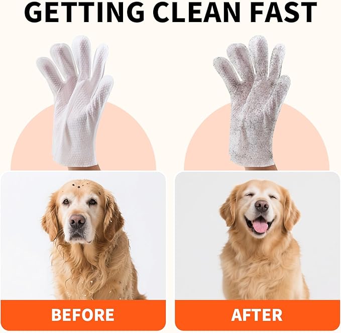 Wagsage Pet Glove Wipes for Dogs and Cats, Cleaning & Deodorizing Grooming Gloves for Daily Care and Traveling, Dog Wipes Washing Gloves Rinse Free, 54 PCS