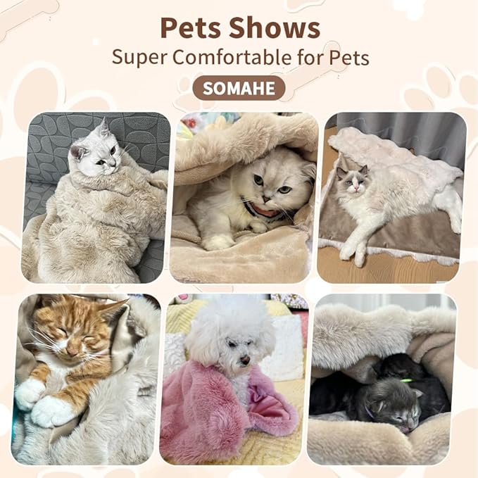 Cat Blanket for Indoor Cats Ultra Soft Plush Faux Fur Kitten Blankets Machine Washable Reversible Pet Throw Protector for Couch Furniture 21"X 18" Milk White
