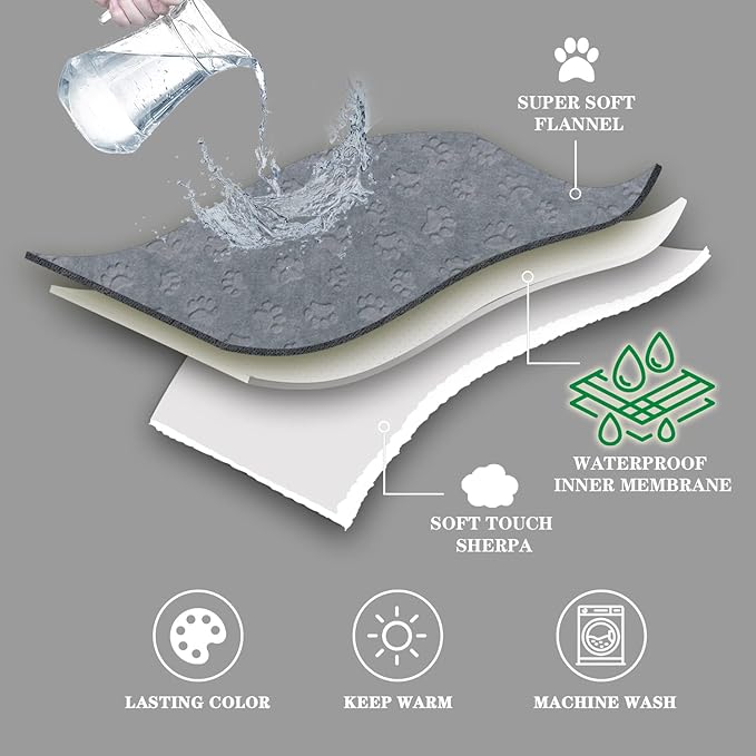 Qeils 1 Pack 4 Dog Blankets for Small Dogs - 4 pcs Waterproof Dog Blanket Washable - Soft Sherpa Fleece Puppy Blanket for Kitten Doggy, Warm Cat Blankets for Indoor Cats, 25"X30", Grey