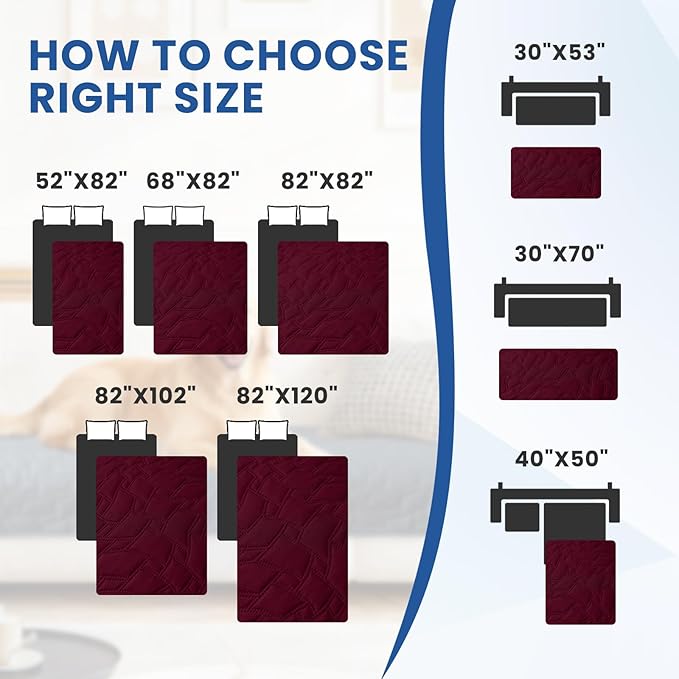 CYCMACO Waterproof Dog Bed Cover, Non-Slip Dog Blanket for Couch, Couch Covers for Dogs Washable, Pet Blanket for Furniture, Pet Bed Mat for Sofa, Car, Pet Supplies Christmas (52x82 Inch, Burgundy)