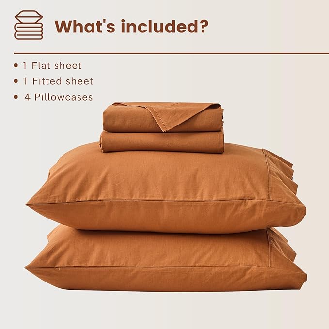 Bedlifes 100% French Flax Linen Sheets Set California King Size-6 Piece Extra Deep Pocket 18-24",Soft Breathable Cal King Bed Sheets with Temperature Regulating & Moisture-Wicking(Brown