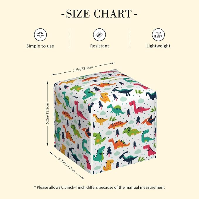 POIUBLE Leather Tissue Box Holder Cartoon Dinosaur Tissue Box Cover Square Waterproof Tissue Holder Organizer Modern Napkin Holder for Bedroom Dresser Night Stand Office Desk