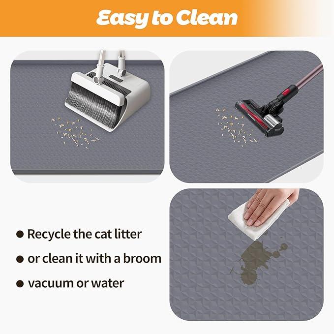Bartuke Cat Litter Mat, Extra Large 51" x 25.6" Silicone Mat Litter Trapping Mat for Scatter Control, Soft on Kitty Paws, Easy to Clean (Dark Grey)