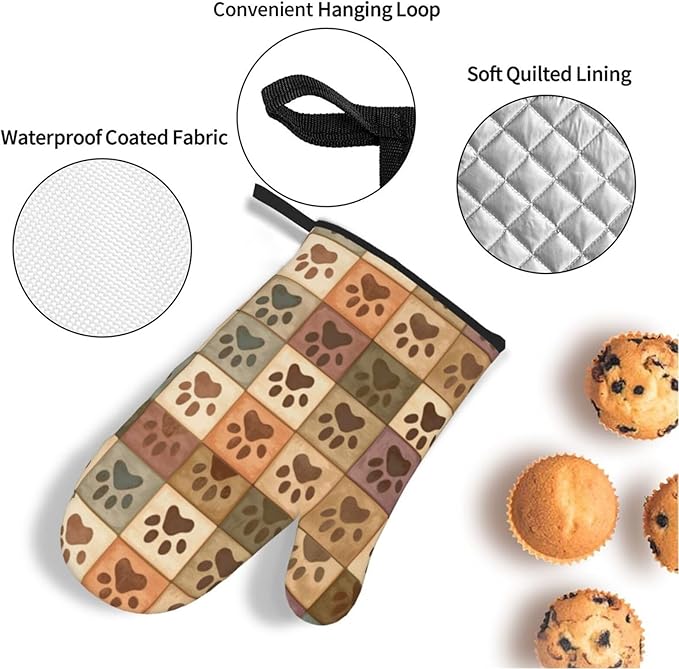 4 Pieces Flowers Oven Mitts and Pot Holder Set Floral Oven Gloves and Hot Pads Pot Holders for Farmhouse Kitchen Accessories and Decoration (Dog Cat Paws)