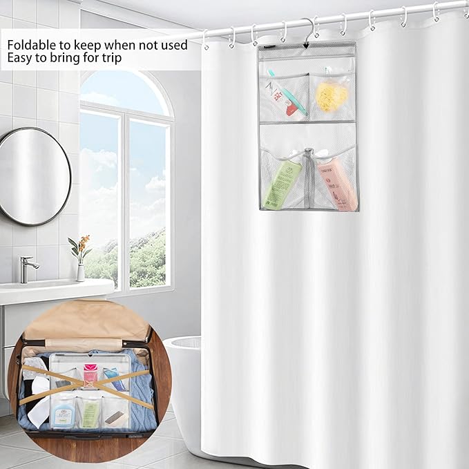 ANZORG Mesh Shower Organizer Hanging Caddy Quick Dry Bathroom Storage for Toiletry Accessories with Rotating Hanger (4 Pockets)
