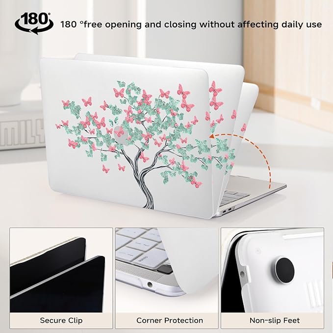 BYCeKe Cute Clear Print Case for MacBook Air 13 inch 2025-2022 M4 A3240 M3 A3113 M2 A2681,for Mac Air13 M4 Sturdy Pattern Plastic Hard Shell&Keyboard Cover for MacBook Air 13.6 Cases,Butterfly Tree