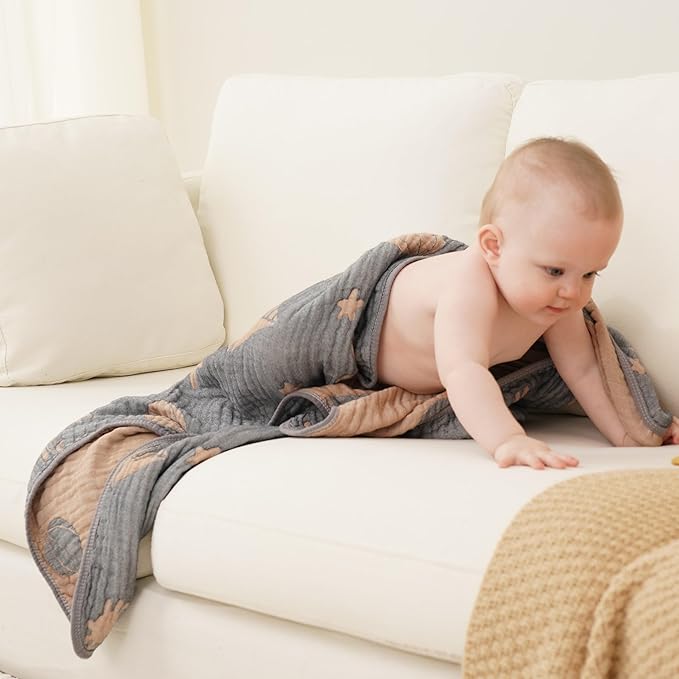 HardNok Ultra Soft Muslin Baby Blanket, A Versatile Swaddle and Crib for Babies, Toddlers, Boys, and Girls (1 Pack Ocean)