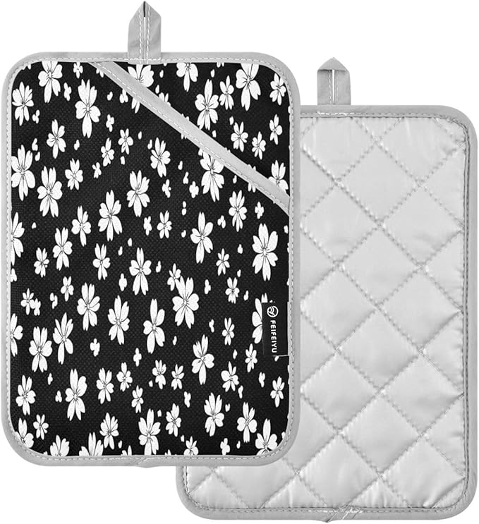 Pot Holders Set of 2 White Floral Hot Pads for Kitchen Heat Resistant Potholders Sets for Kitchen and Baking 7x9.8in