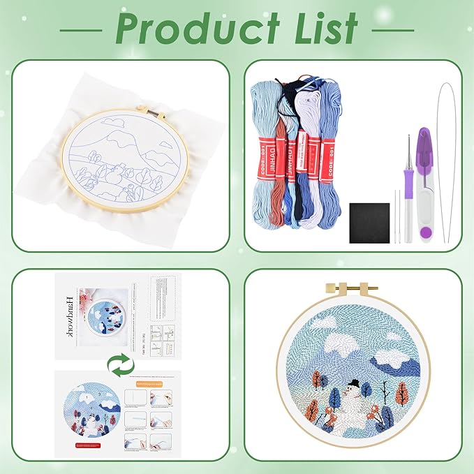 ERKOON Punch Needle Kit Adults Beginners, DIY Easy Landscapes Embroidery Set for Starter Art Craft, Needling Punch Project with Patterns, Tools, Yarns, Hoop, Instruction (Winter)