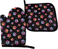 Dog Animal Paws Print Oven Mitts and Pot Holders Insulated Gloves & Kitchen Counter Safe Mats for Cooking BBQ Baking Grilling (2-Piece Set)