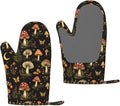 Heat Resistant Oven Mitts 2 Pack, 500°F Silicone Oven Gloves with Non-Slip Grip, Soft Quilted Cotton Lining for Baking, Grilling, BBQ, Cooking (Mushrooms Butterflies)