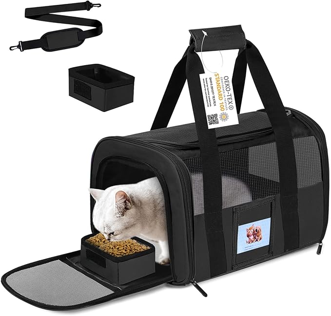 SECLATO Cat Carrier, Dog Carrier, Pet Carriers Airline Approved for Kitten Small Dogs Carriers for Small Medium Under 15lbs, Collapsible Soft Sided Cat Carrier, Black