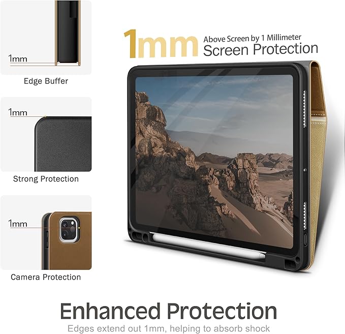 KingBlanc Case for iPad Pro 13-inch (M5 2025, M4 2024) with Built Pencil Holder, PU Leather Smart Stand Cover, Auto Sleep/Wake, Supports Pencil Pro/Pencil (USB-C), Multi-Viewing/Drawing Angles, Beige
