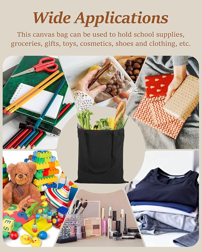 Lzerking Canvas Tote Bag Bulk for DIY Projects, 13x15 Inches Tote Bags for Grocery Shopping, 10oz Machine Washable Fabric