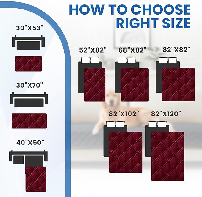 CYCMACO Waterproof Dog Bed Cover, Non-Slip Dog Blanket for Couch, Couch Covers for Dogs Washable, Pet Blanket for Furniture, Pet Bed Mat for Sofa, Car, Pet Supplies Christmas (82x102 Inch, Burgundy)