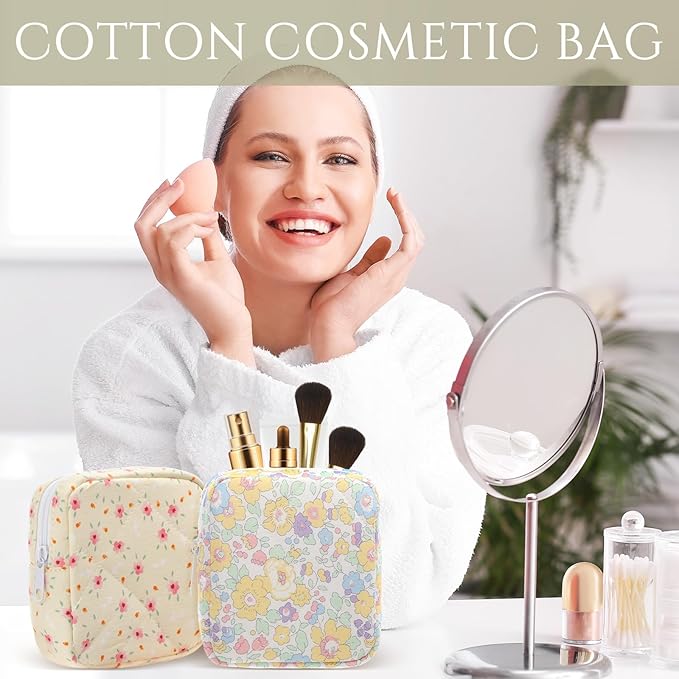 Paterr 10 Pcs Quilted Makeup Bag Bulk Cotton Floral Cosmetic Bag Women Girls Bridesmaid Gifts Cute Makeup Pouch Coquette Aesthetic Travel Toiletry Organizer(Floral Style,5.12 x 4.72 x 1.97 Inches)