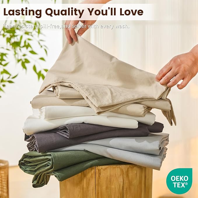 Bedlifes 100% French Pure Linen Sheets Queen Size Breathable and Cooling Flax Sheet Set Soft Durable and Moisture Wicking 16 Inch Deep Pocket-4 Piece(Queen,White)