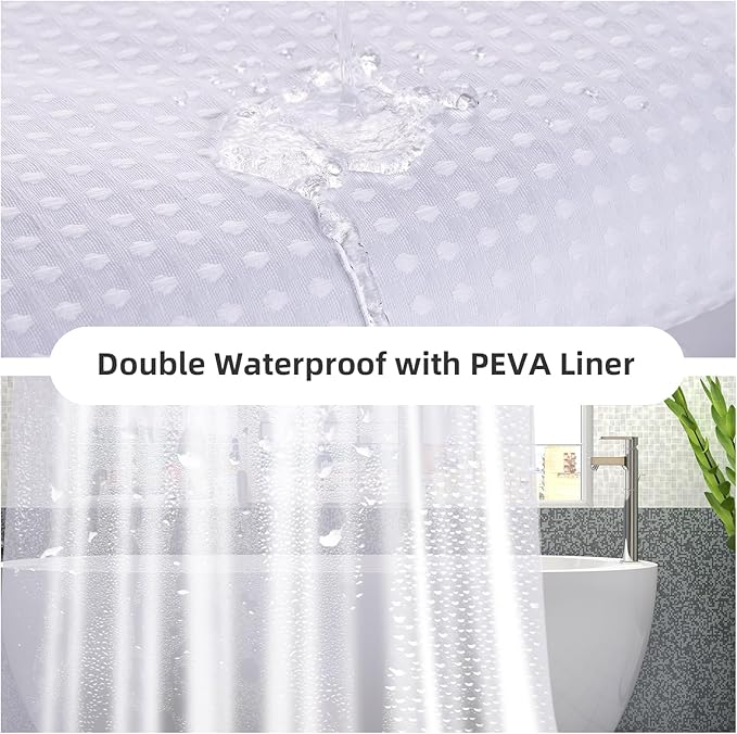LaCyan 3-in-1 Waterproof Waffle Weave Shower Curtain Set 72x72, 258GSM Heavy Duty Fabric with Clear PEVA Liner (3 Magnets) & 12 Stainless Steel Double Hooks, Guest Bathroom & Airbnb Hotel Style
