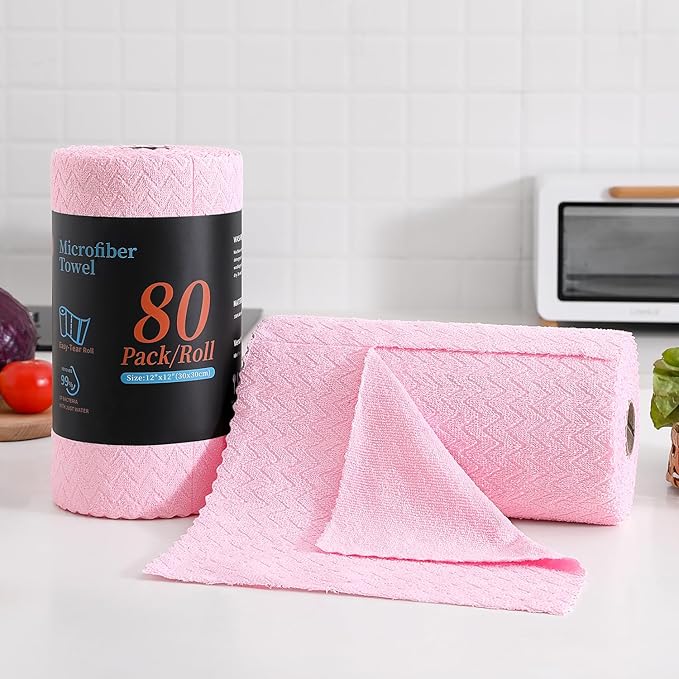 Tigona 80 Pack Microfiber Cleaning Cloth Roll Reusable Paper Towels 12"x12" Tear Away Cloth,Absorbent Dish Rags for House Kitchen,Wash Cloths,Lint Free Rags for Window Cars Cleaning Supplies