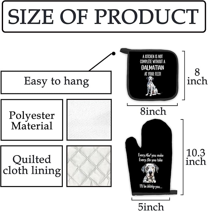 Dalmatian Gifts Dog Oven Mitts and Pot Holders Sets, Dalmatian Dog Decor Kitchen Accessories Sets, Complete Without a DalmatianDog Heat Resistant Oven Glove Potholders for Kitchen Baking