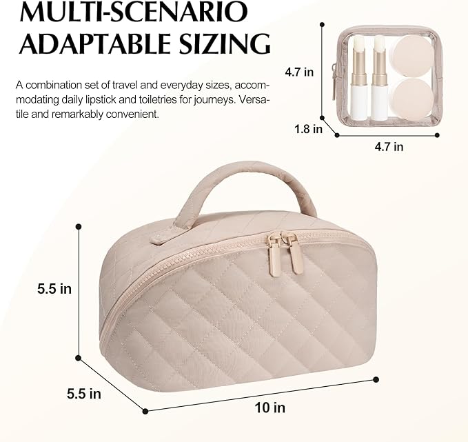 honitty Makeup Bag, Quilted Makeup Bag, Puffy Travel Make up Bags, Cosmetic Organizer Bag, Waterproof Toiletry Bag for Women