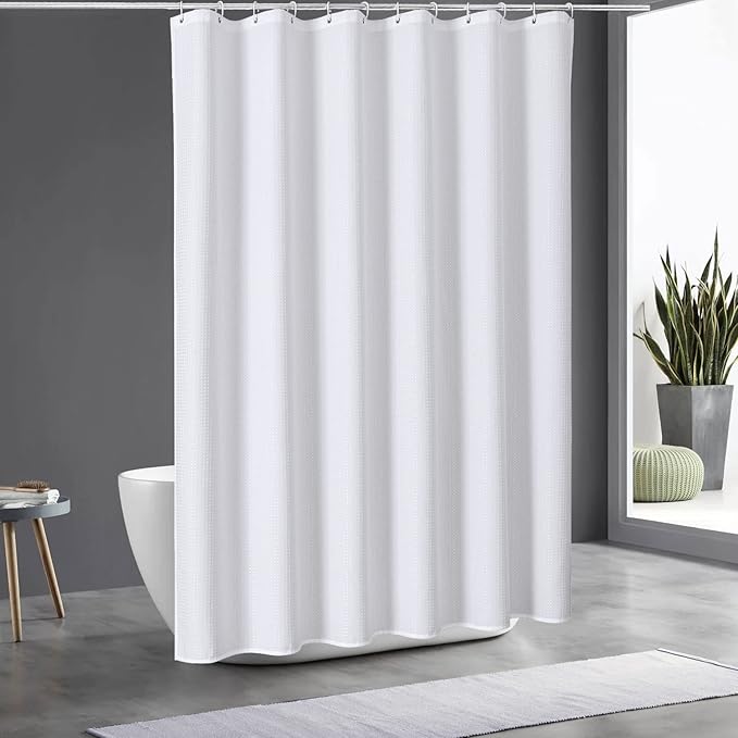 MitoVilla White Waffle Small Stall Shower Curtain - 36 x 72, Farmhouse Half Size, Fabric Narrow Shower Curtains for Bathroom Decor